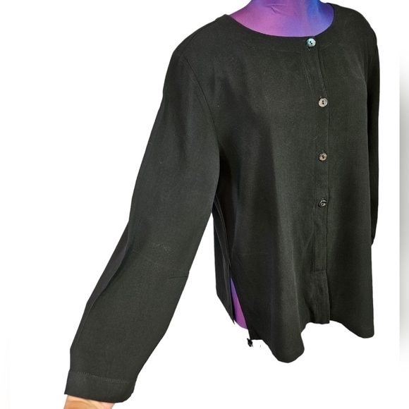 Eileen Fisher Black Handkerchief Button Down Silk Tunic Size Medium‎ Women's M5 - Picture 5 of 8